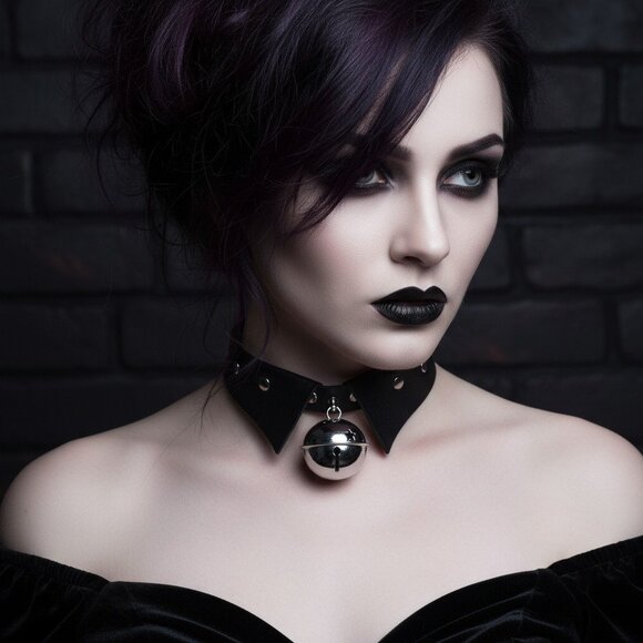Kobine Jewelry - Black Kitty Choker Collar Necklace With A Jingly Bell Cosplay Bondage Fetish